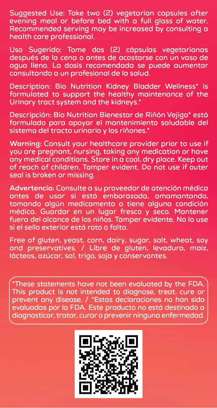 Bio Nutrition Kidney Bladder Wellness - 60 Vegetarian Capsules - image 4