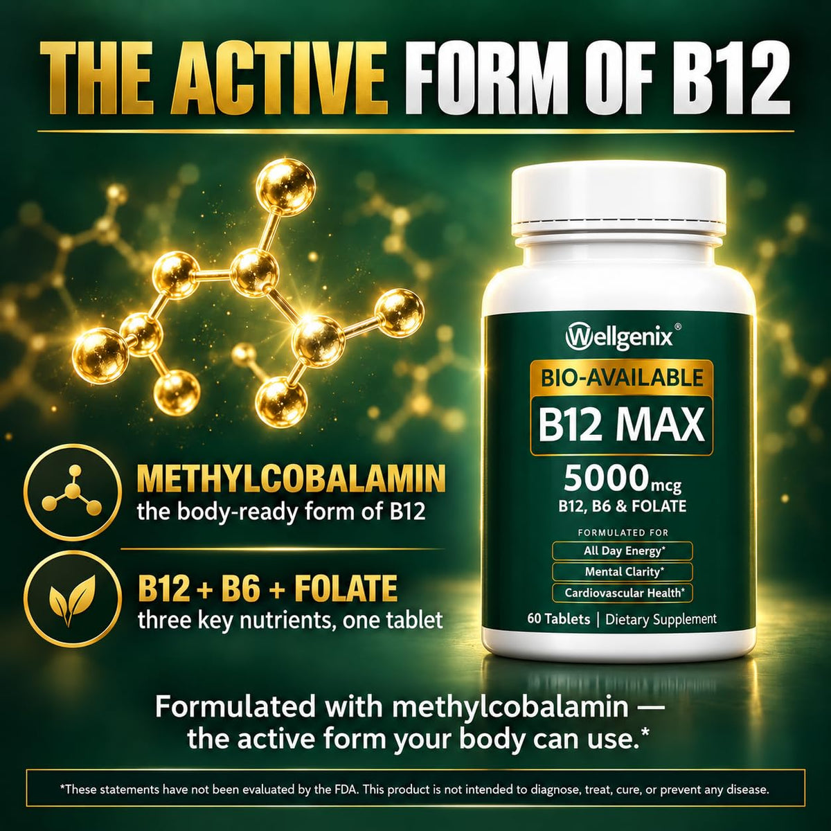 Wellgenix Bio-Available Sublingual B12 Max - Formulated for High
