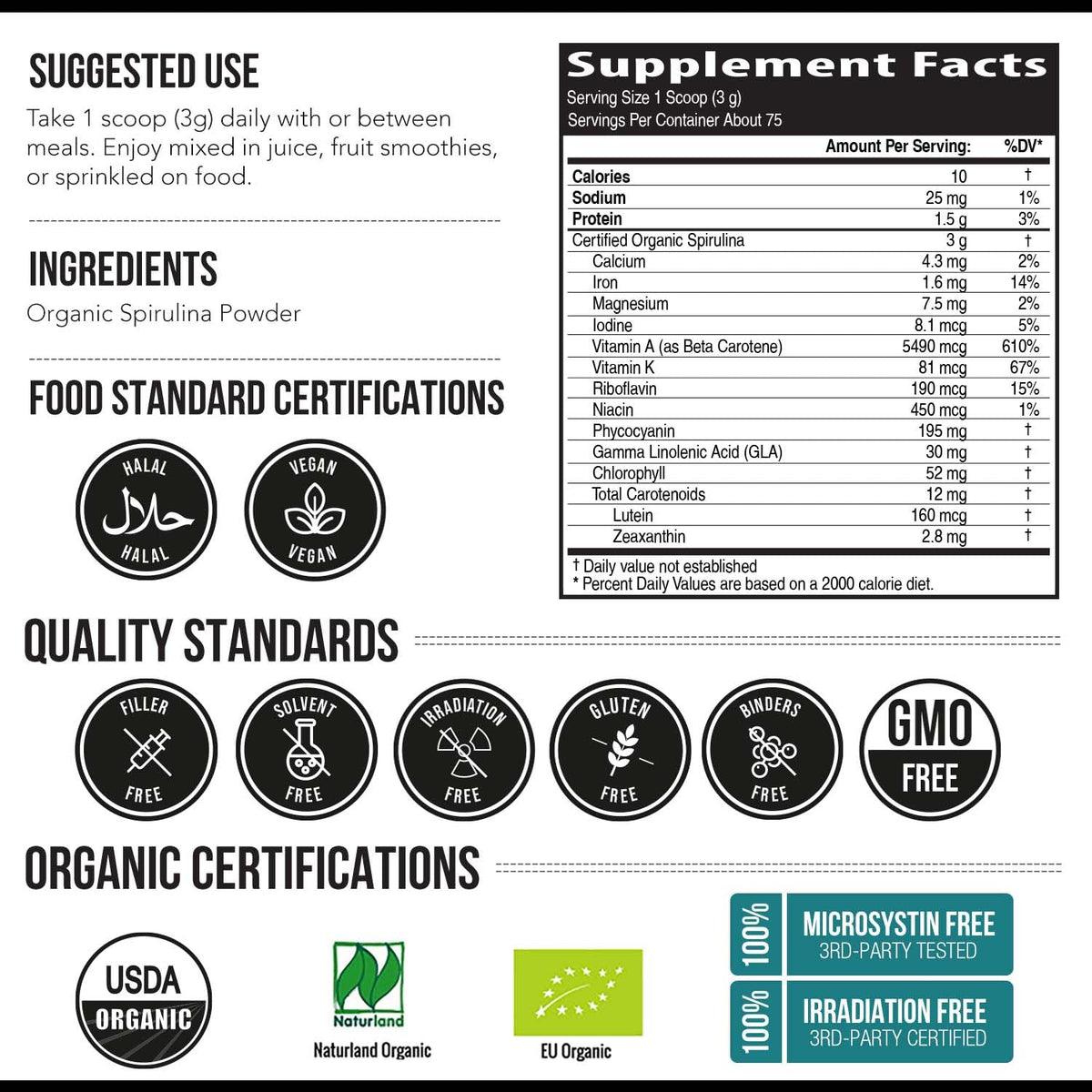 Triquetra Health Organic Spirulina Powder - 75 Servings - image 6