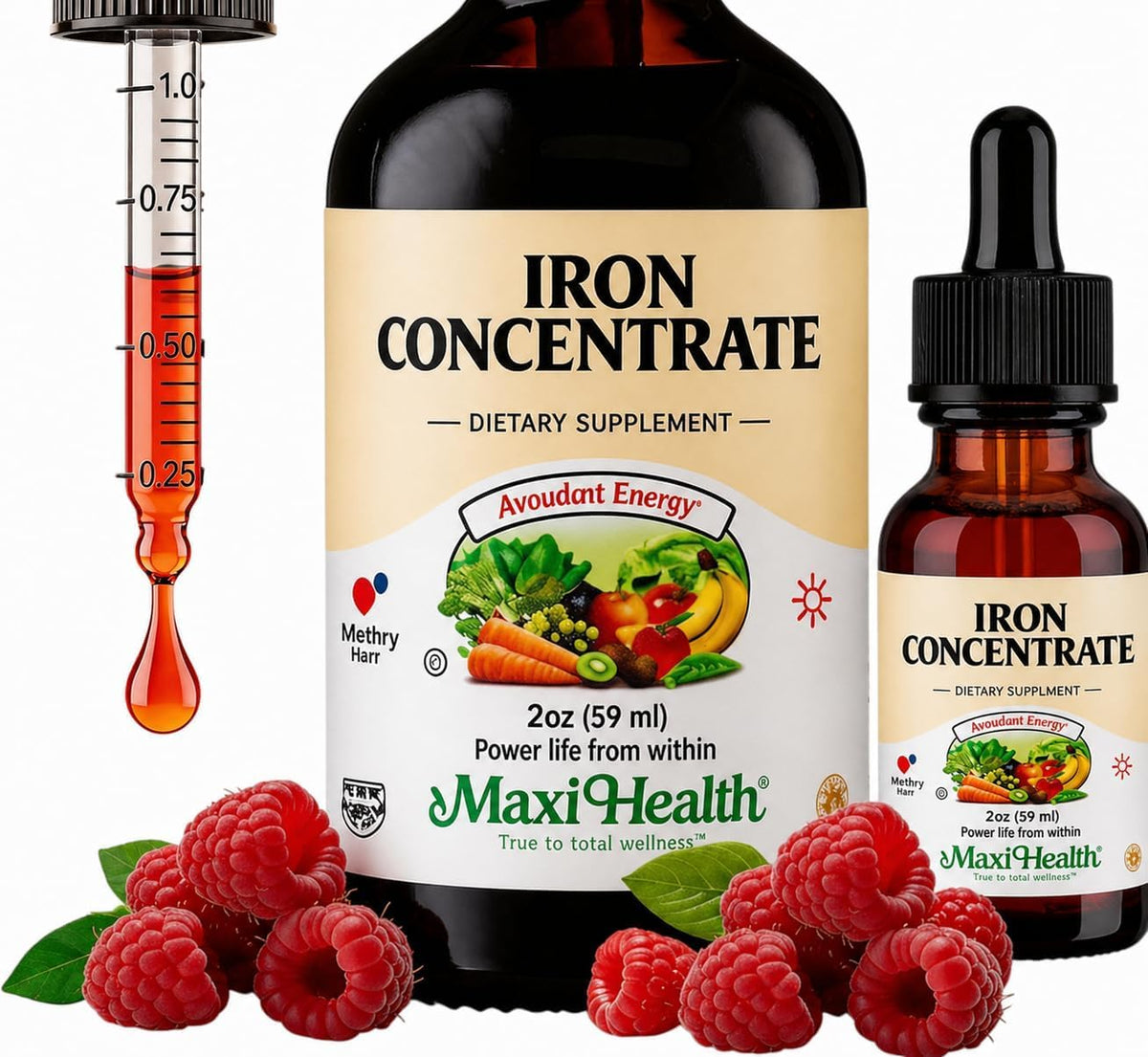 Maxi Health High Potency Liquid Iron Supplement, Berry - 2 fl oz