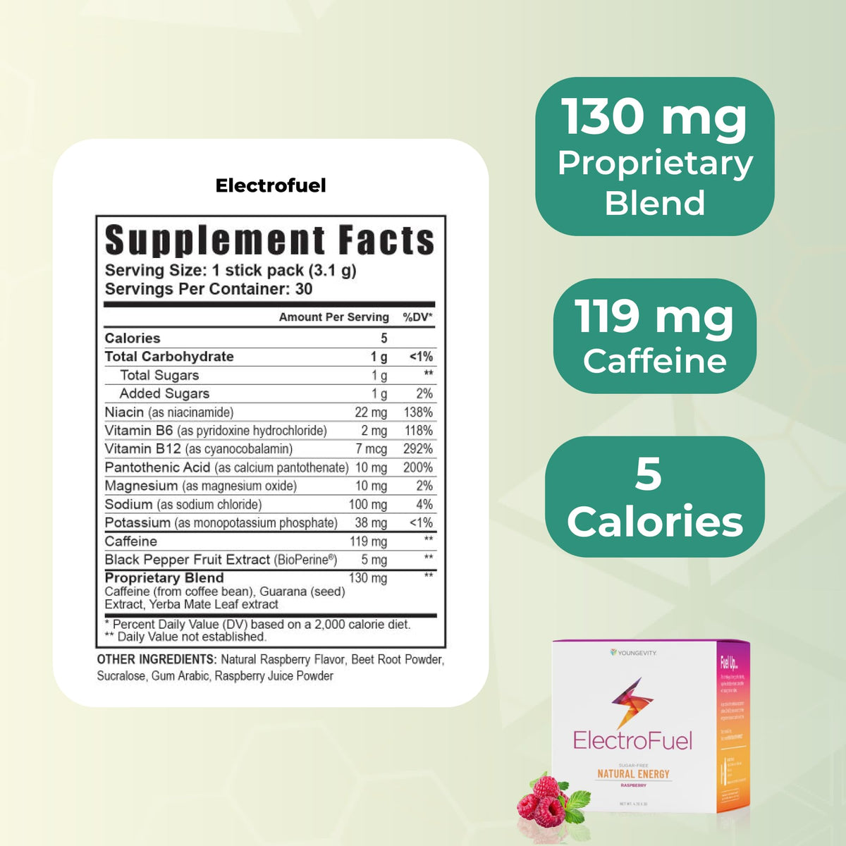 Youngevity ElectroFuel Raspberry Electrolyte Energy Drink Mix - 30 Sticks - image 3