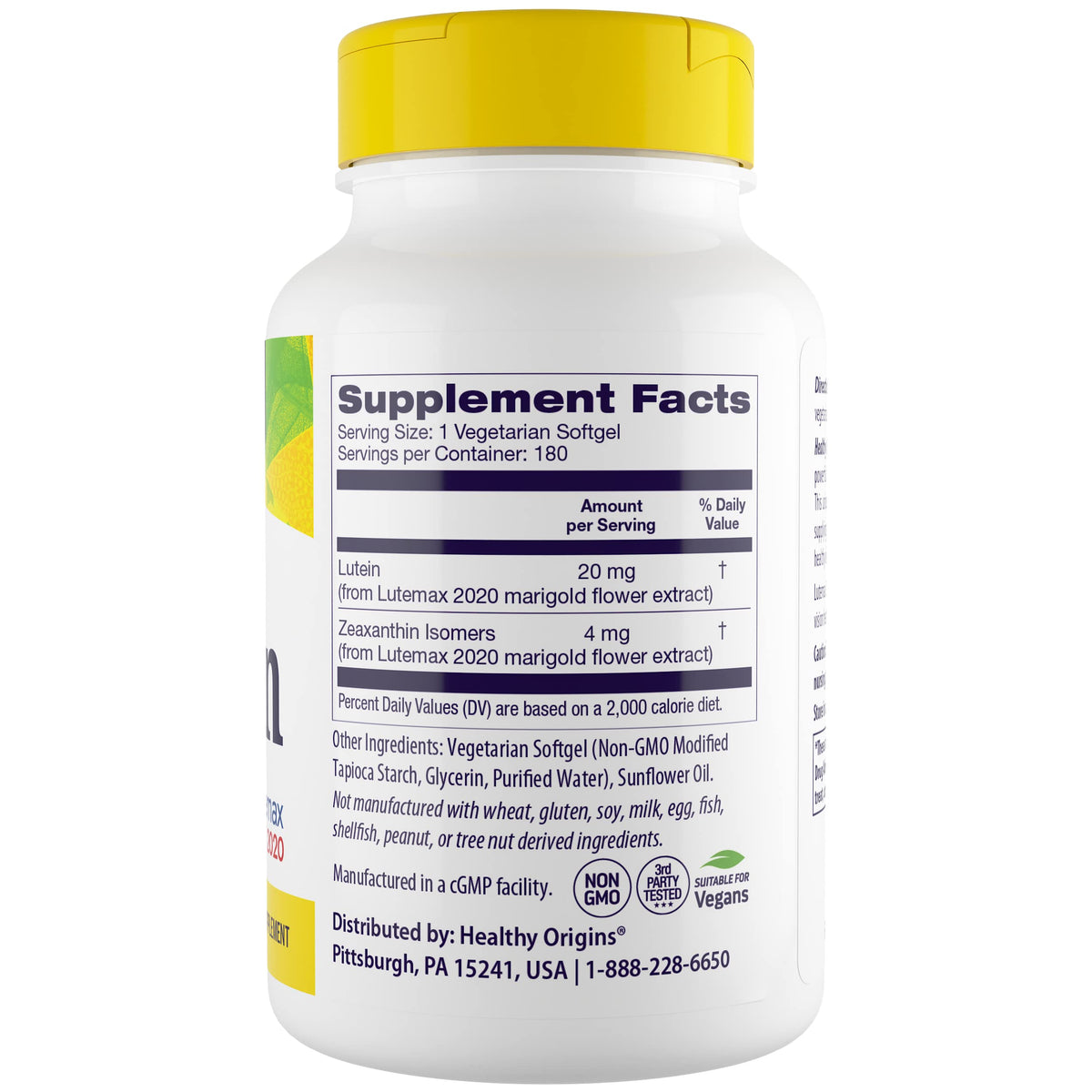 Healthy Origins Lutein Lutemax 2020 20 mg Eye Support - 180 Softgels - image 3