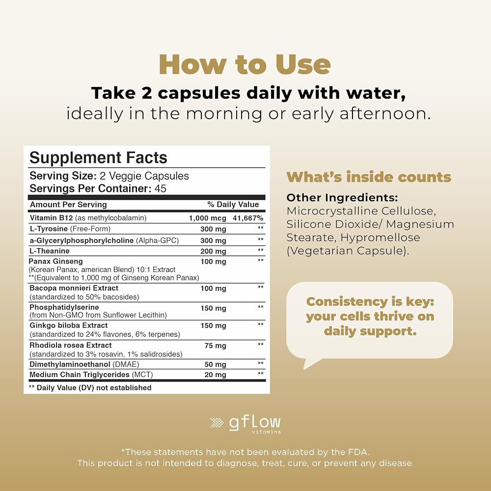gflow vitamins Ginkgo Biloba Alpha GPC Cognitive Support - 90 Capsules - image 7