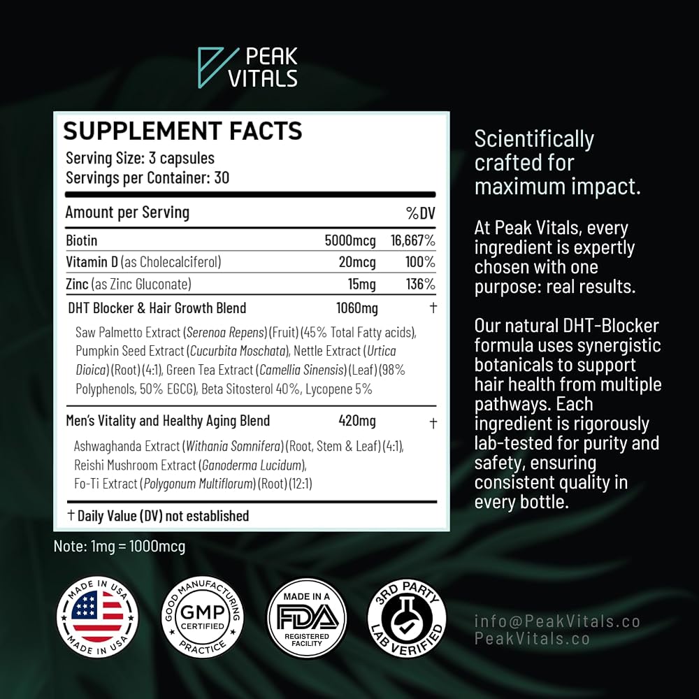 PEAK VITALS DHT Blocker Hair Growth Formula - 90 Capsules - image 2
