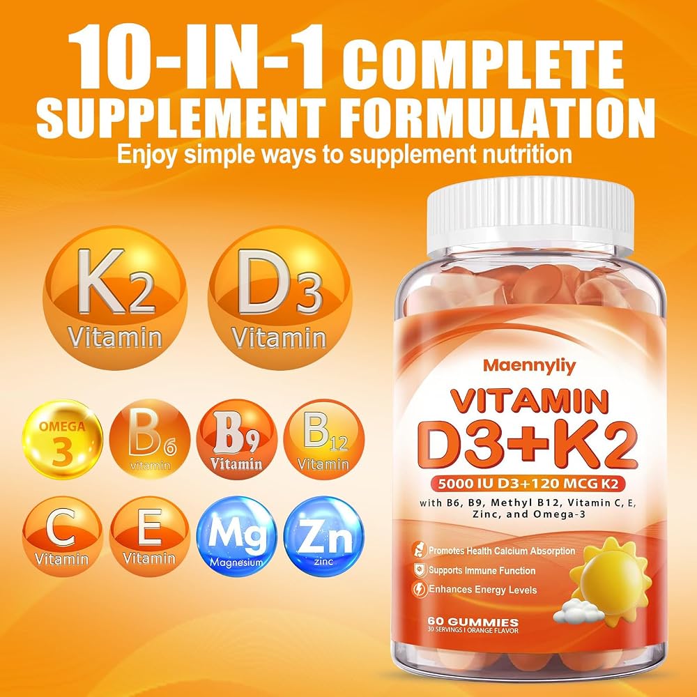Maennyliy Vitamin D3 K2 Gummies for Adults - Vitamin D3 5000IU + K2