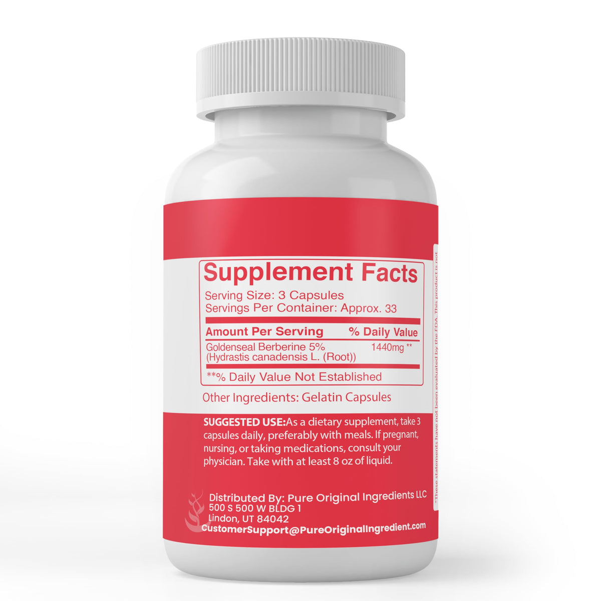 PURE ORIGINAL INGREDIENTS Berberine - 100 Capsules - image 2
