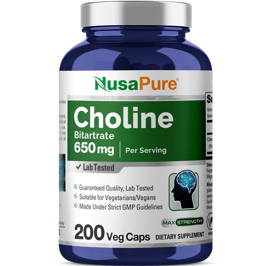 NusaPure Choline Bitartrate 650mg - 200 Vegetarian Capsules
