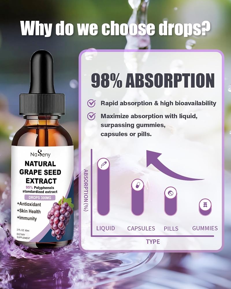 NaSeny Natural Grape Seed Extract Drops 300 mg - 2 Fl Oz - image 6