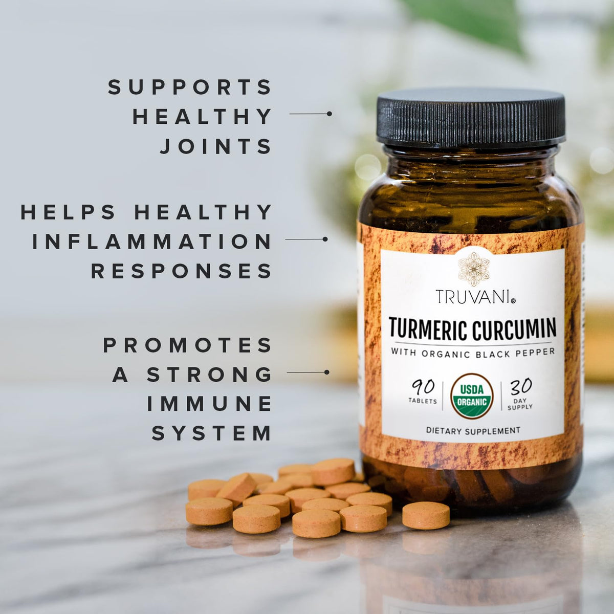 Truvani Organic Turmeric Curcumin 1,350 mg - 90 Tablets - image 3
