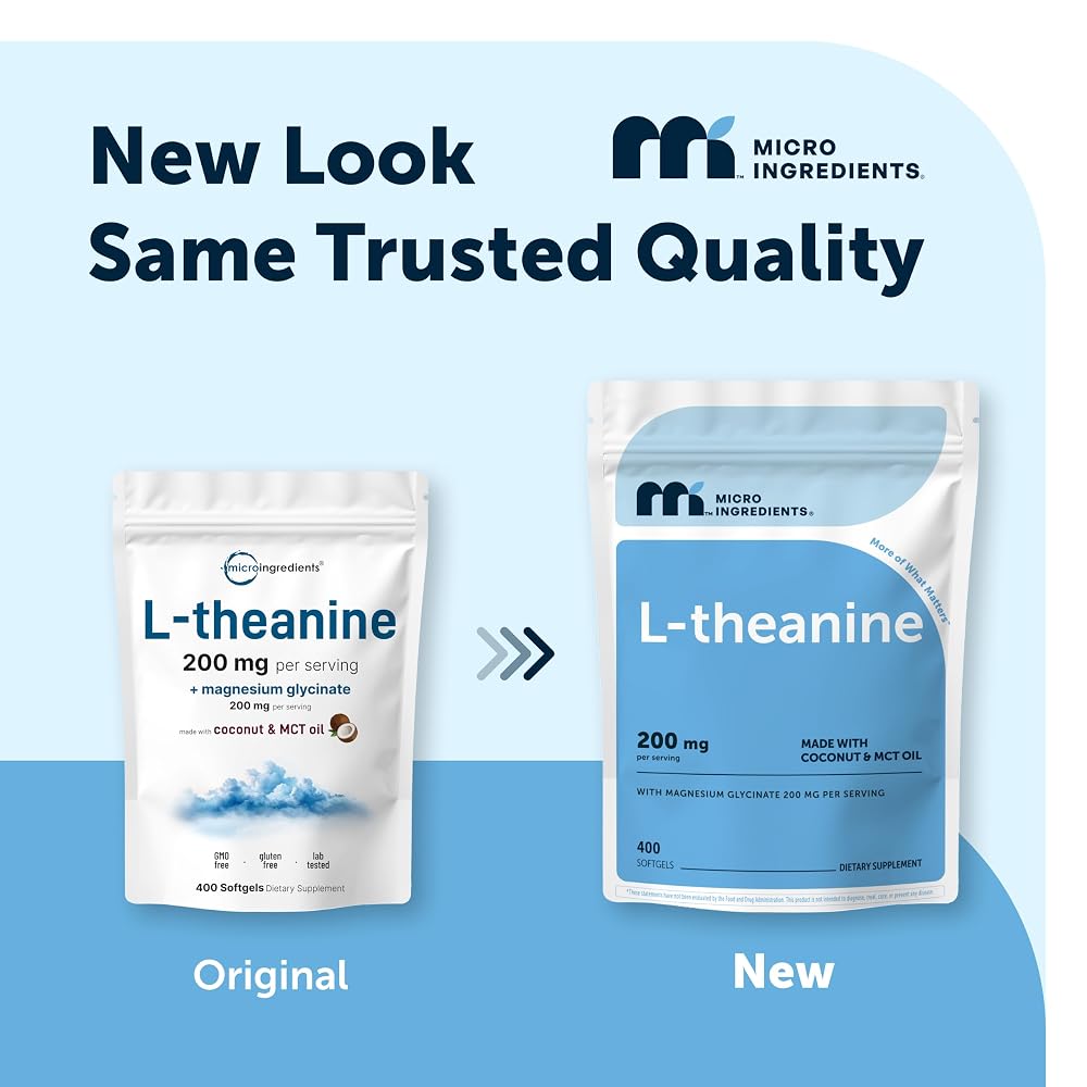 Micro Ingredients L-Theanine 200mg with Magnesium Glycinate - 400 Softgels - image 2