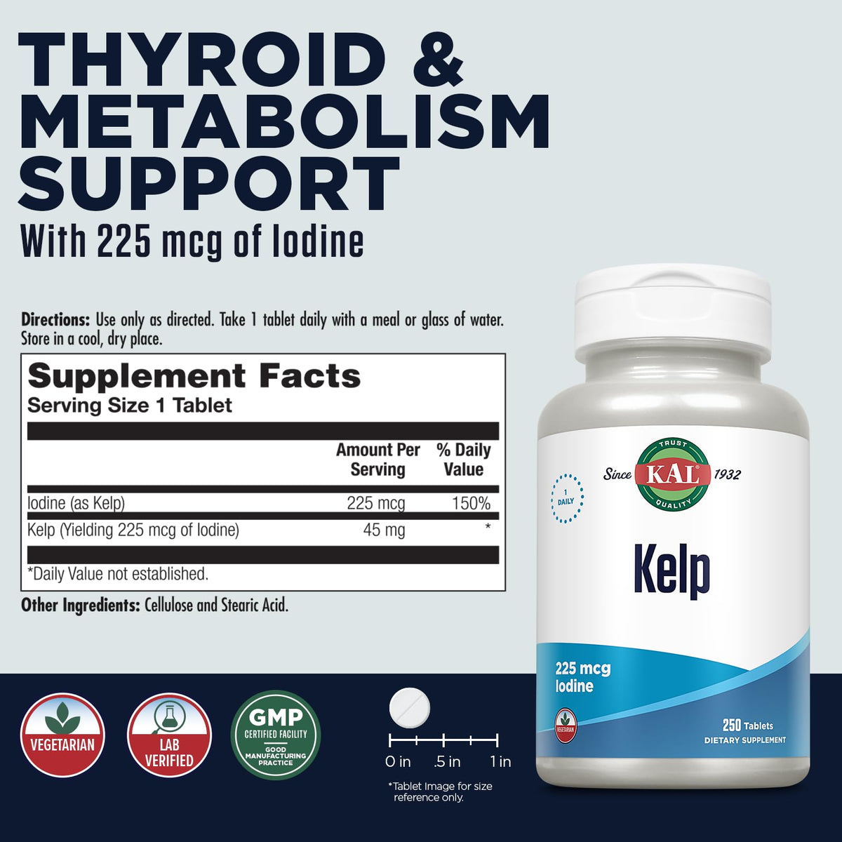 KAL Kelp Iodine 225 Mcg Tablets - 250 Count - image 2
