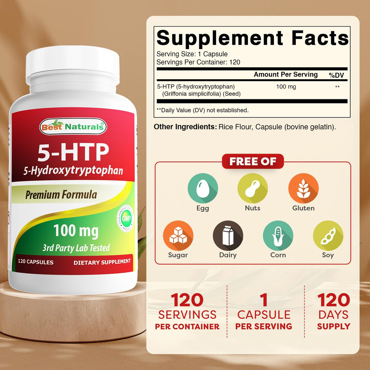 Best Naturals 5-HTP 100 mg - 240 Capsules - image 2