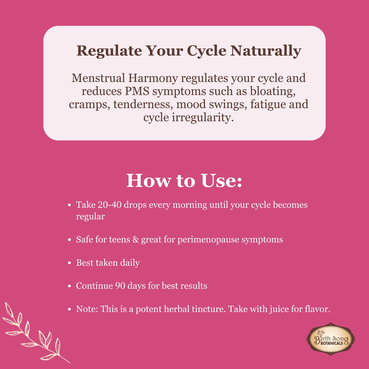 Birth Song Botanicals Menstrual Harmony Tincture - 2 Fl Oz - image 3