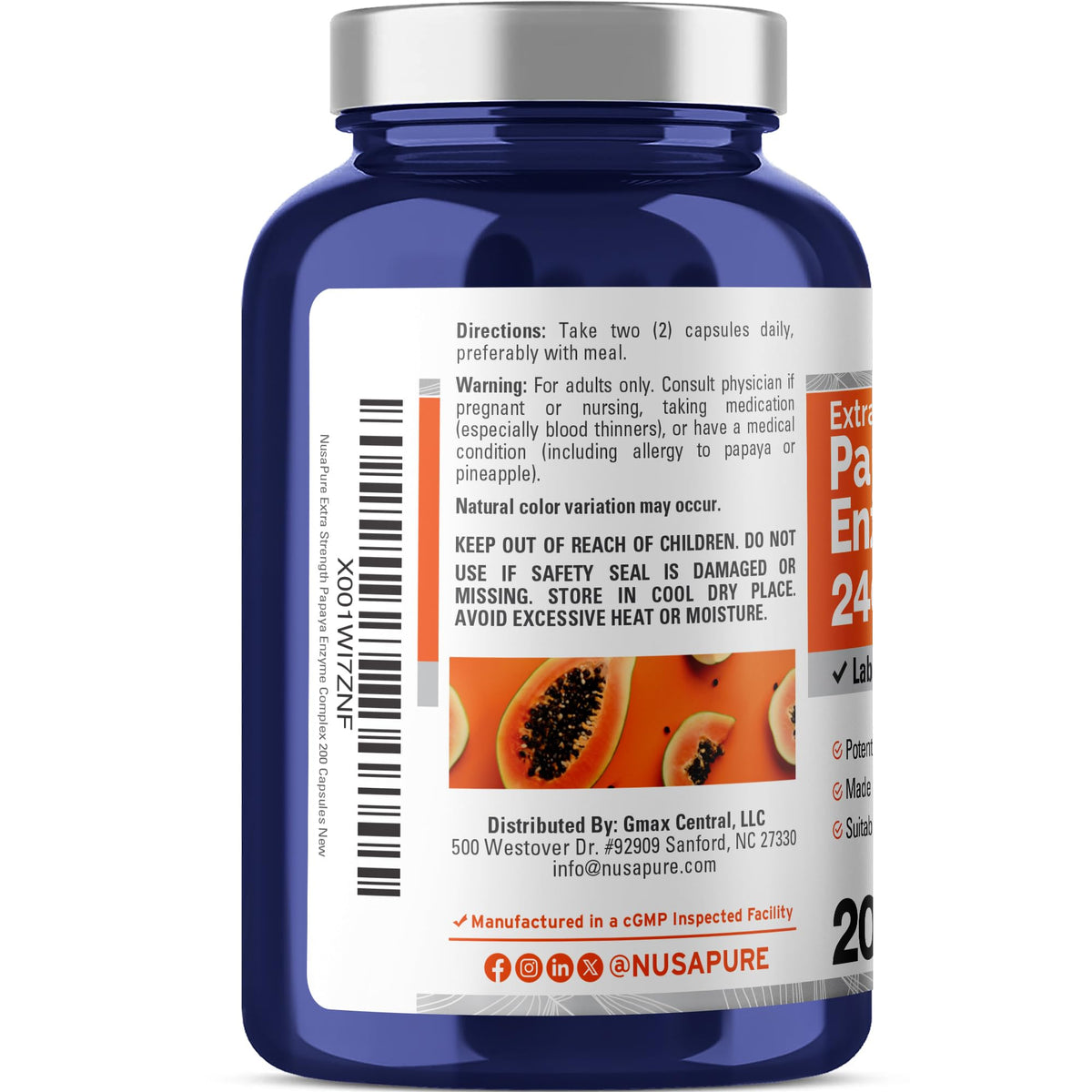 NusaPure Papaya Enzyme 240,000 PU Vegan - 200 Capsules - image 3