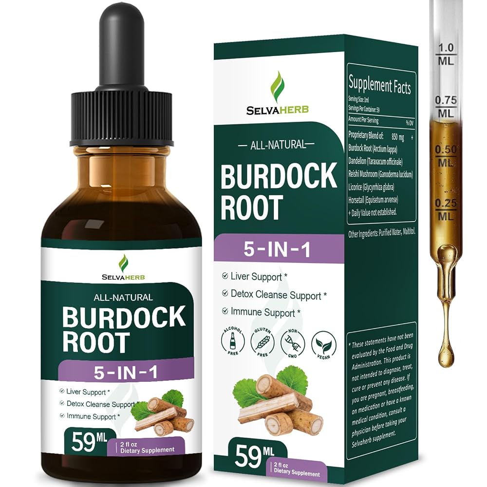 Selvaherb Burdock Root Organic Tincture for Liver Support - 2 Fl Oz