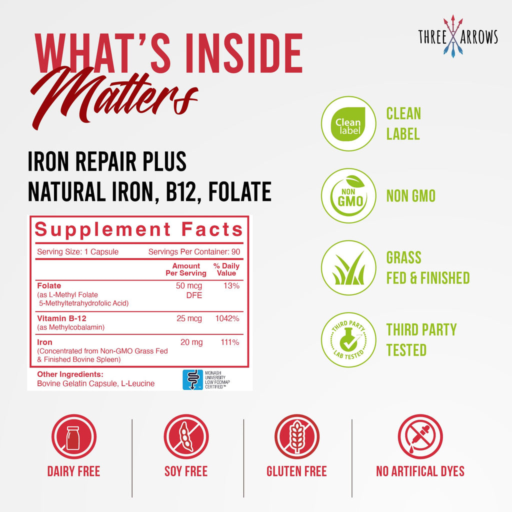 Three Arrows Iron Repair Plus Natural Iron Supplement - 90 Capsules - image 7