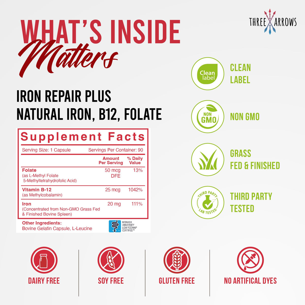 Three Arrows Iron Repair Plus Natural Iron Supplement - 90 Capsules - image 7