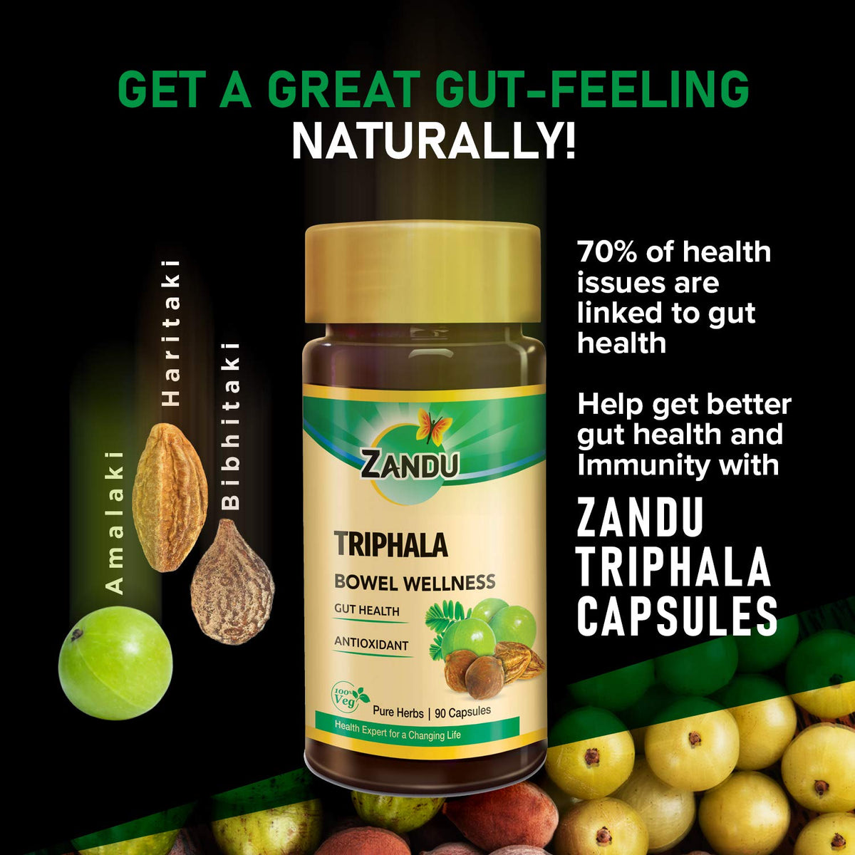 Zandu Triphala Capsules for Digestion & Gut Health - 90 Vegetarian Capsules - image 2