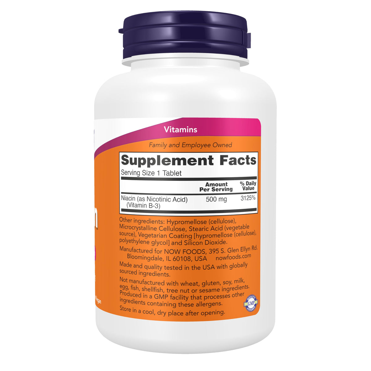 NOW Niacin Vitamin B-3 500 mg Sustained Release - 250 Tablets - image 2