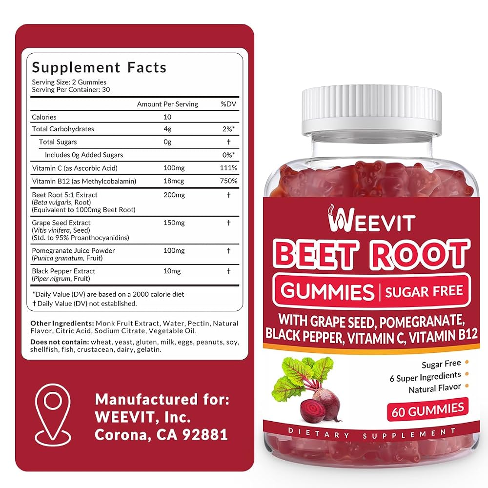 WEEVIT Beet Root Gummies Nitric Oxide Supplement - 120 Count - image 2
