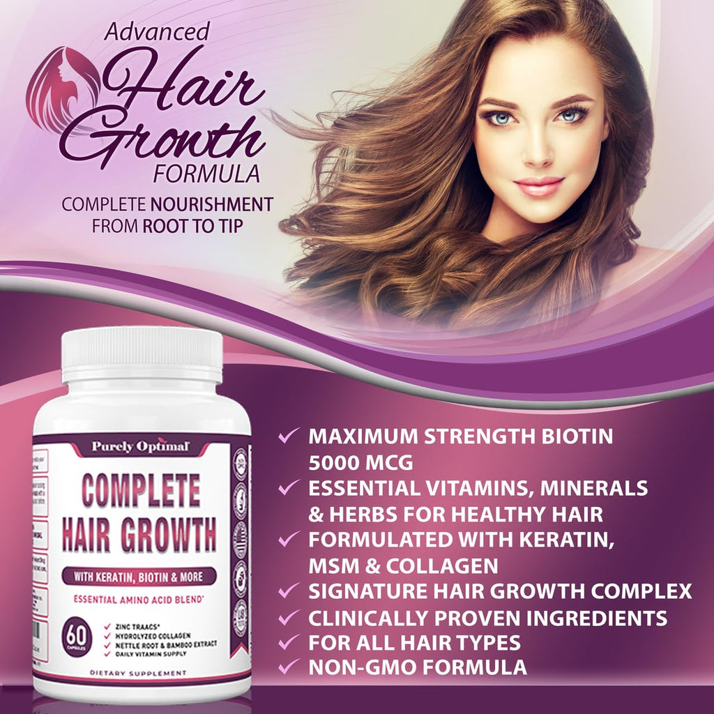 Purely Optimal Hair Growth with Biotin & Collagen - 60 Capsules - image 4