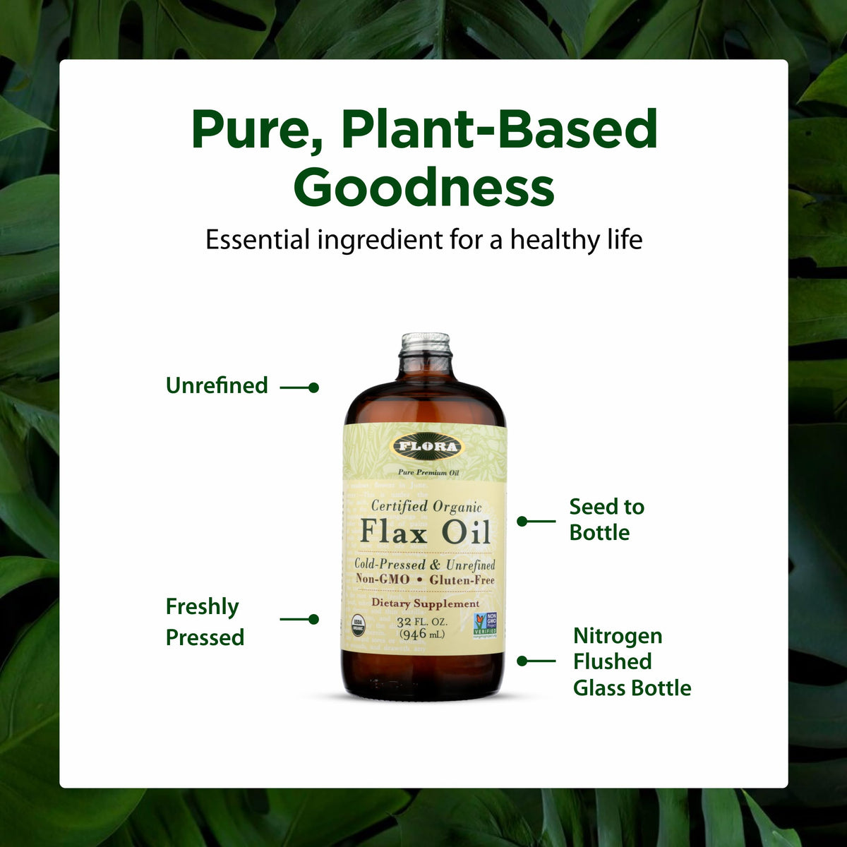 FloraHealth Certified Organic Flax Oil, Cold-Pressed, 32 fl. oz. Glass - image 4