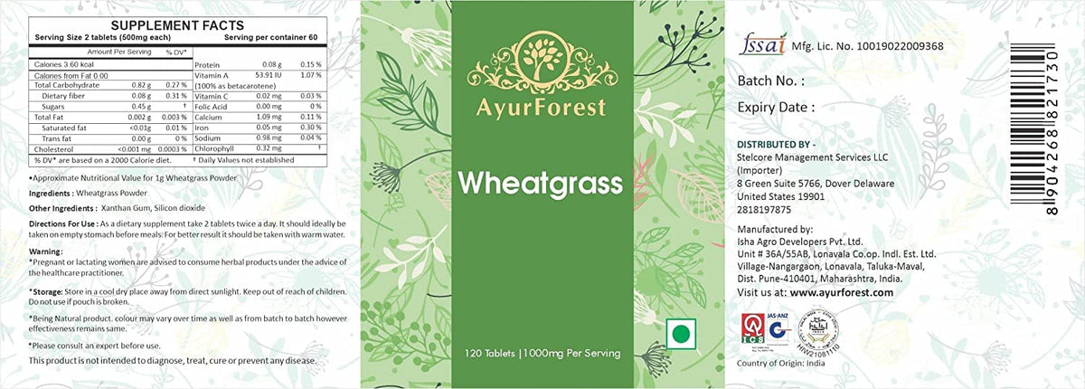 AYURFOREST Wheatgrass Tablets 500 mg - 120 Tablets - image 5