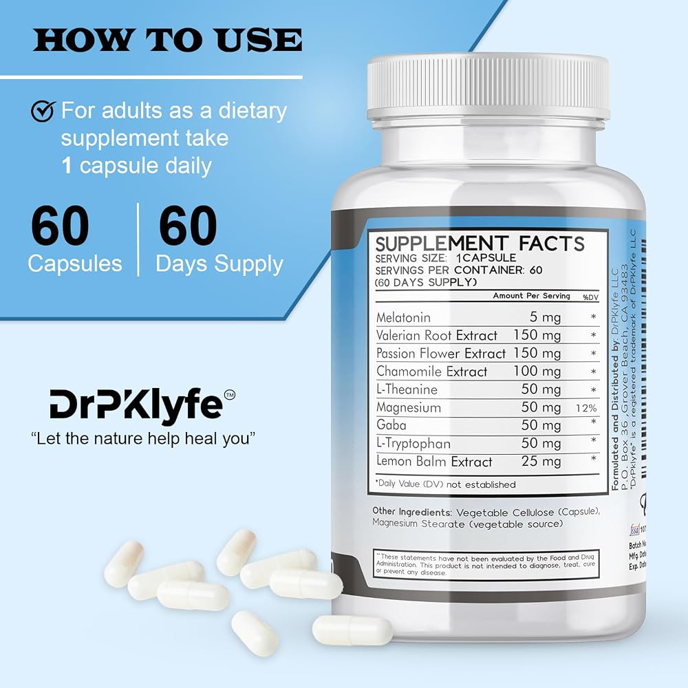 DrPKLyfe Sleep Aid Melatonin Valerian Root Chamomile - 60 Capsules - image 3