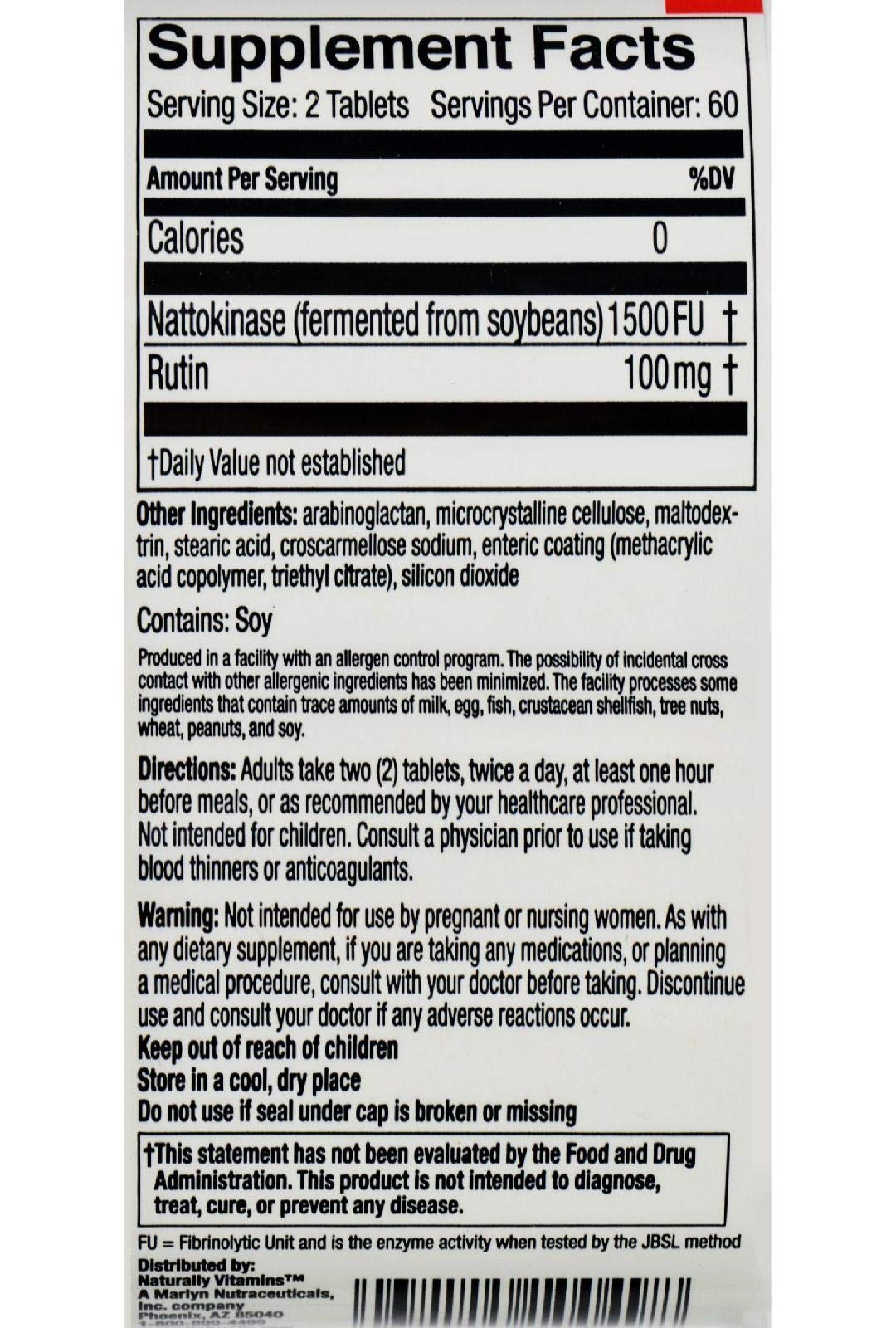 Naturally Vitamins Nattokinase - 120 Tablets - image 2