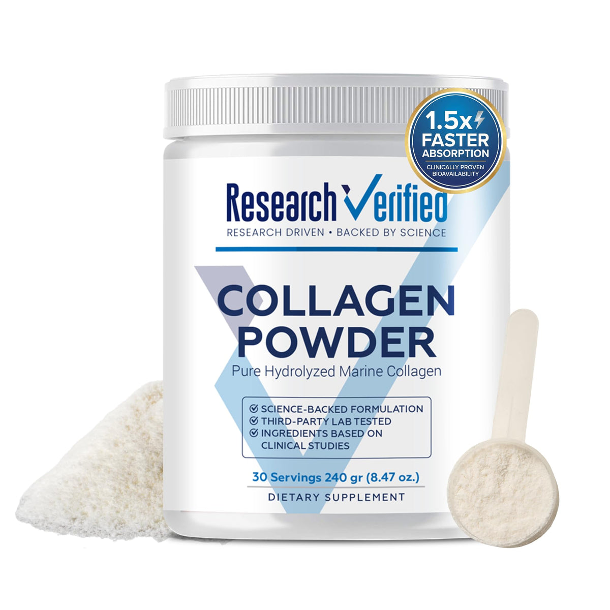 Research Verified Hydrolyzed Marine Collagen Peptides - 30 Scoops