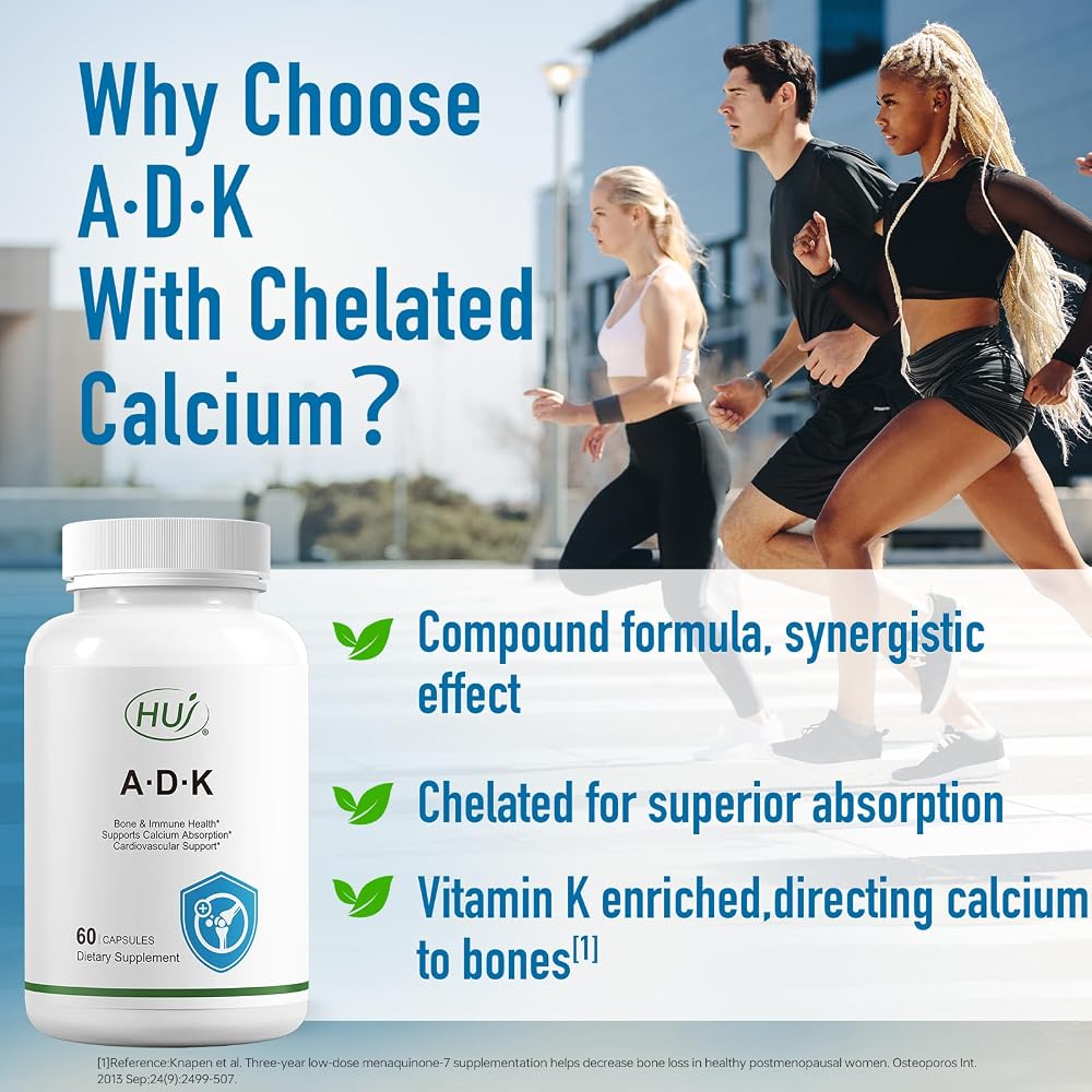 HUJ ADK Supplement Calcium with Vitamins D3 and K2 - 60 Capsules - image 3