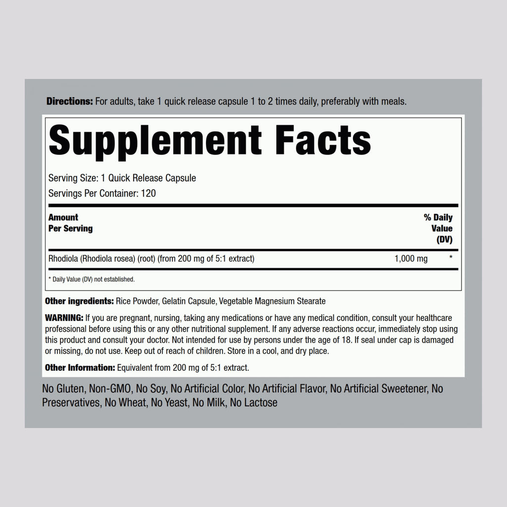 Piping Rock Rhodiola Rosea Supplement - 120 Capsules - image 2