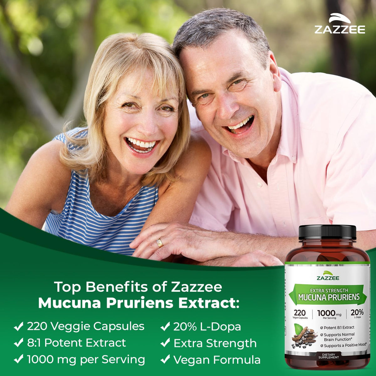 Zazzee Extra Strength Mucuna Pruriens 8:1 Extract - 220 Capsules - image 3