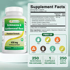 Best Naturals Echinacea Goldenseal 450 mg - 250 Capsules - image 2