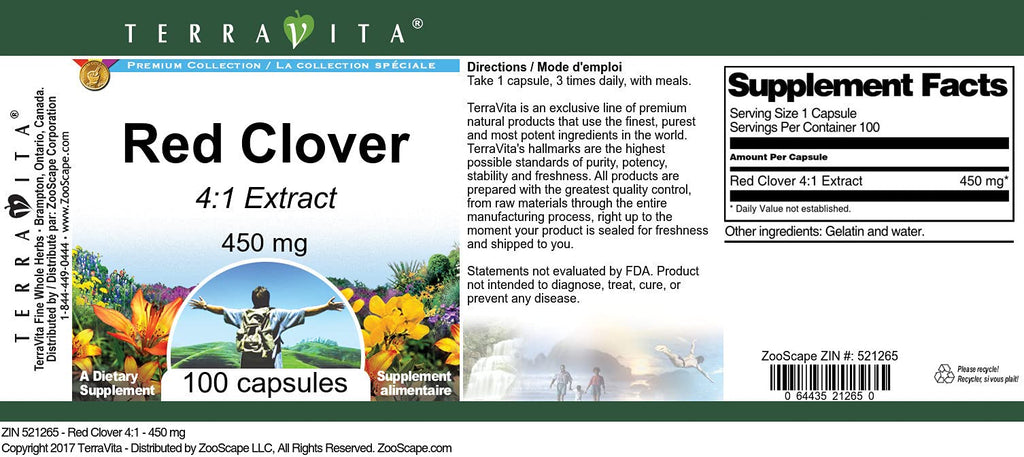 Terravita Red Clover 4:1 Extract 450 mg - 100 Capsules - image 2