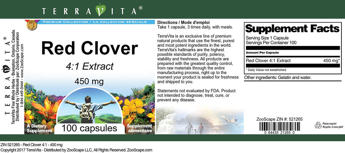 Terravita Red Clover 4:1 Extract 450 mg - 100 Capsules - image 2