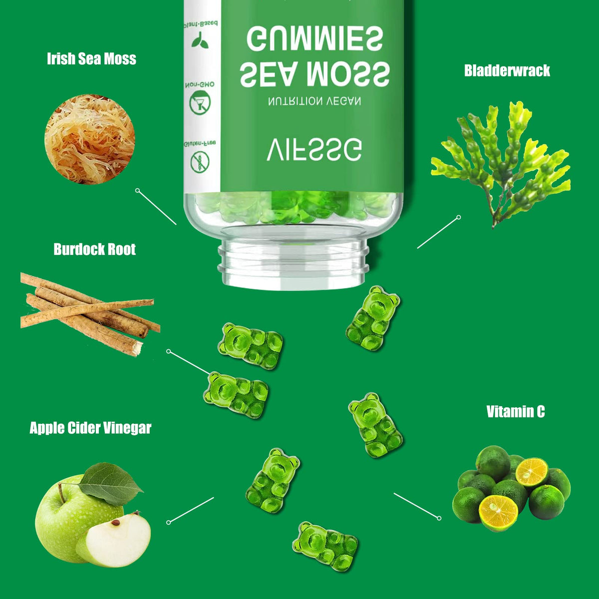 VIFSSG Sea Moss Gummies with Bladderwrack & Burdock Root - 60 Gummies - image 2