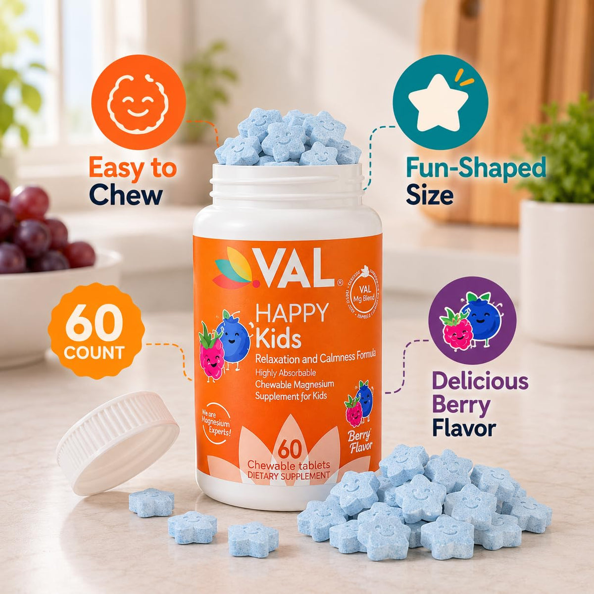 VAL Chewable Magnesium for Kids Relaxation and Calm Formula High