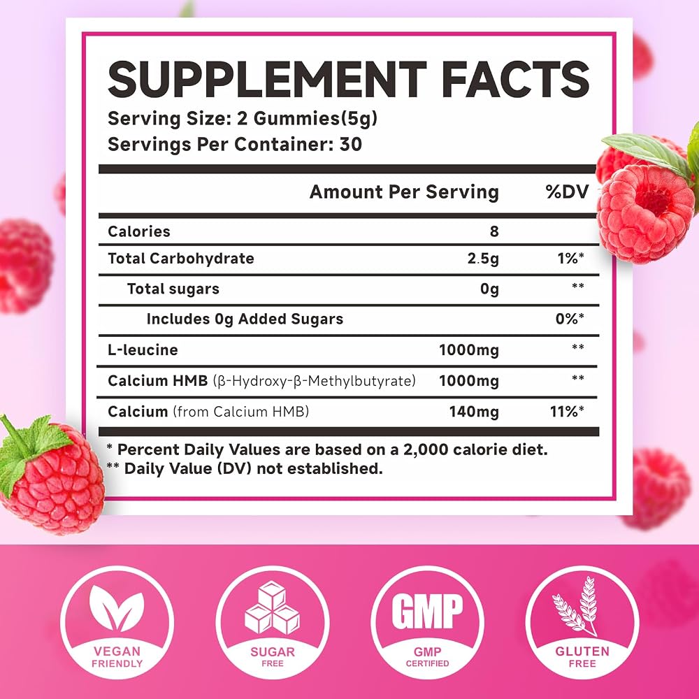 MEENCCD HMB and L-Leucine Gummies, Raspberry Flavor