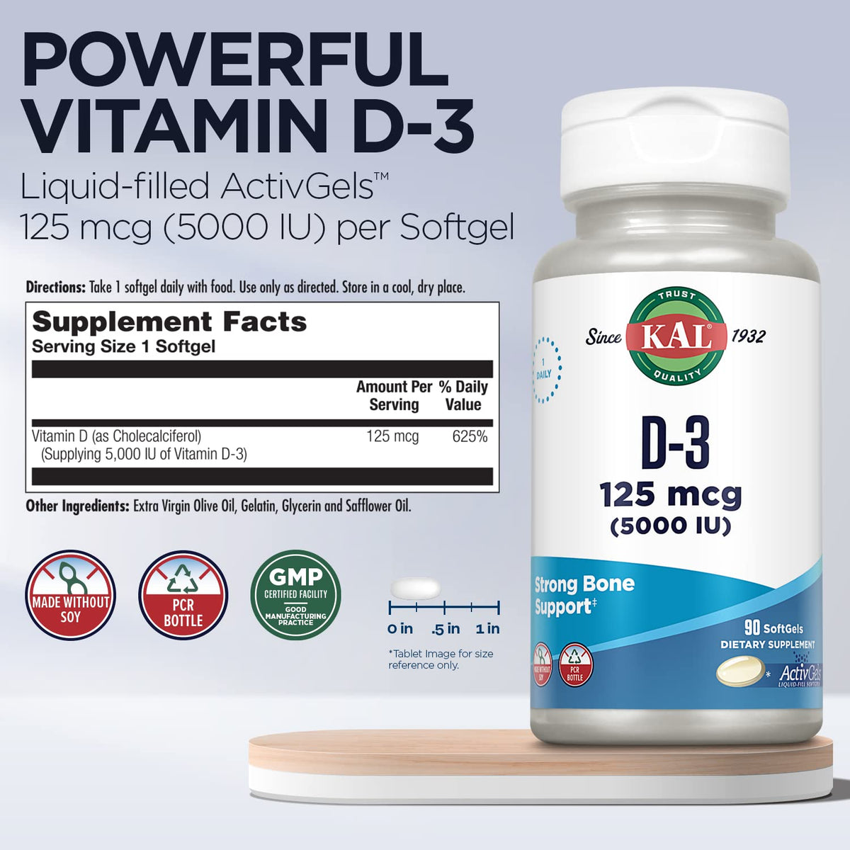 KAL Vitamin D3 5000 IU Immune Support - 90 Softgels - image 3