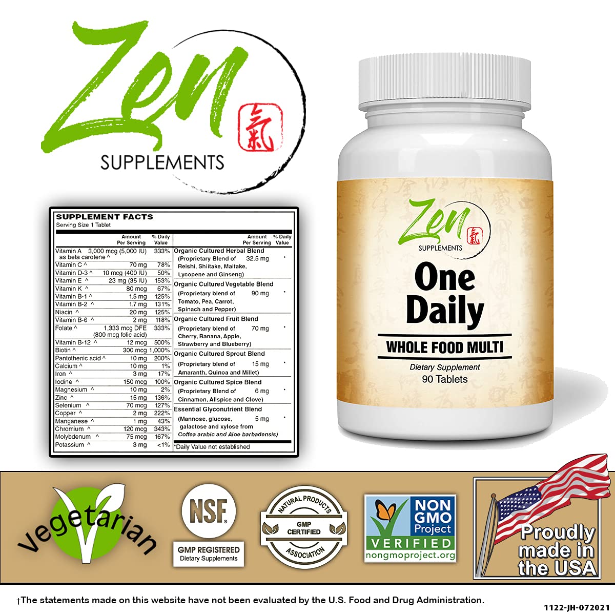 Zen Supplements Daily Multivitamin for Men & Women - 90 Tablets - image 2