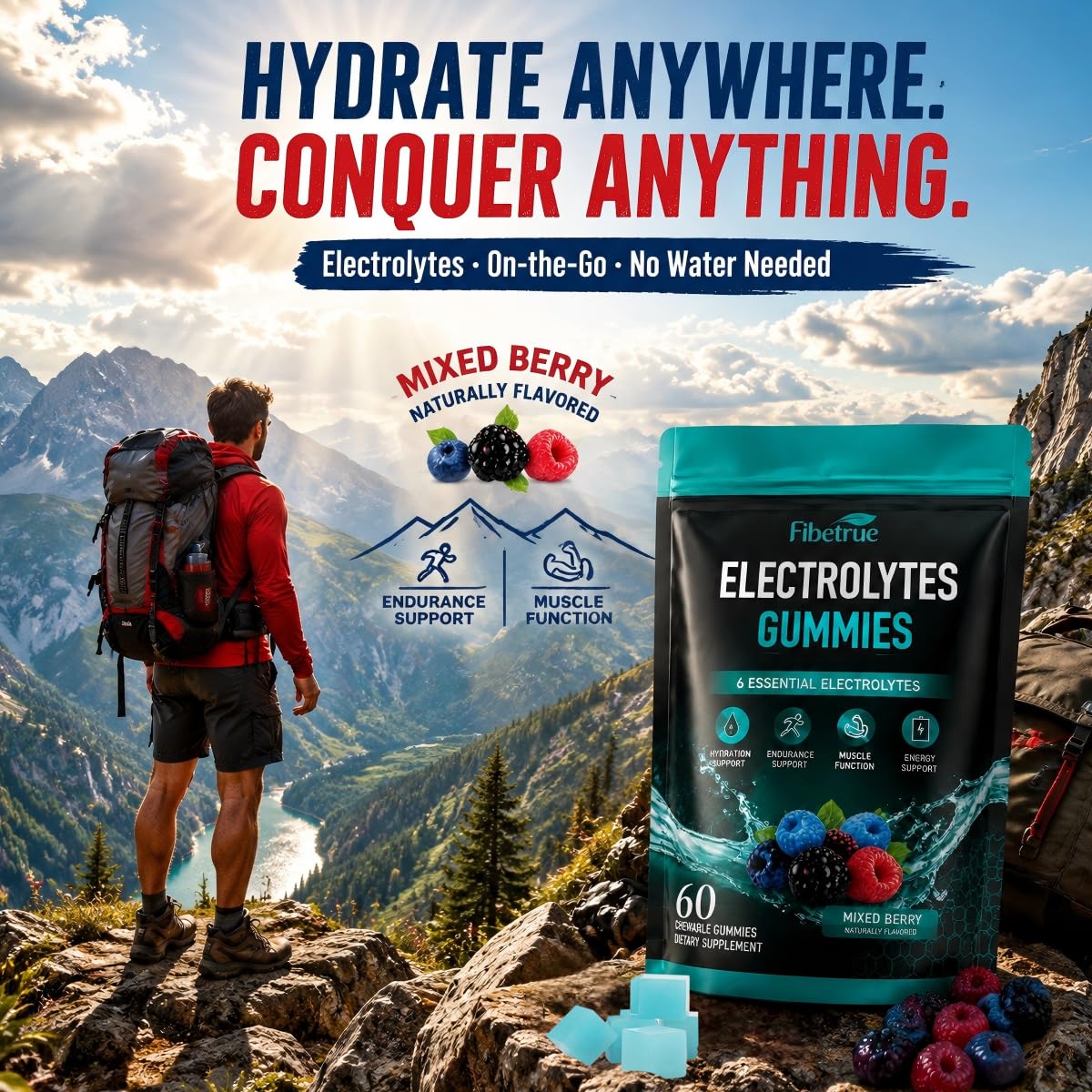 Fibetrue Electrolyte Gummies Mixed Berry - 60 Gummies - image 5
