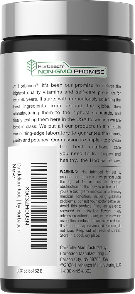 Horbäach Dandelion Root Supplement - 120 Capsules - image 3