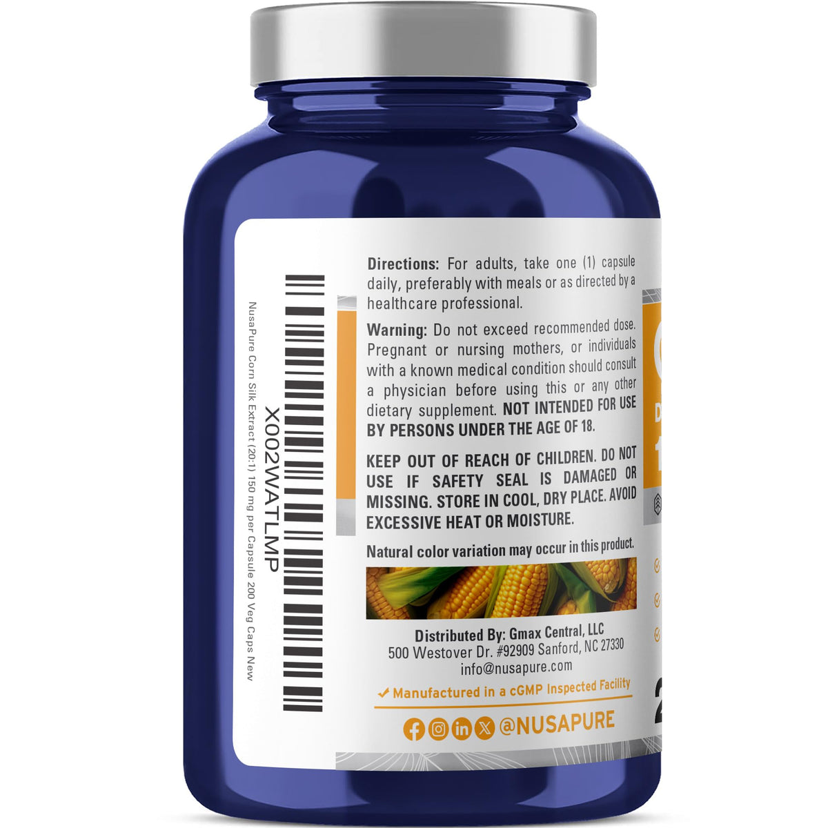 NusaPure Corn Silk 150mg Vegan - 200 Vegetarian Capsules - image 3