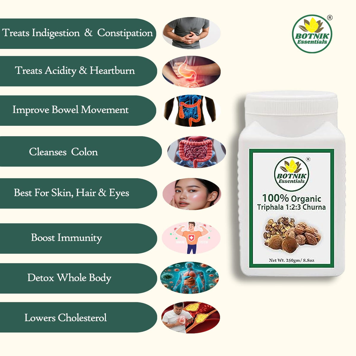 BOTNIK ESSENTIALS Organic Triphala 1:2:3 Churna Powder - 250g - image 4