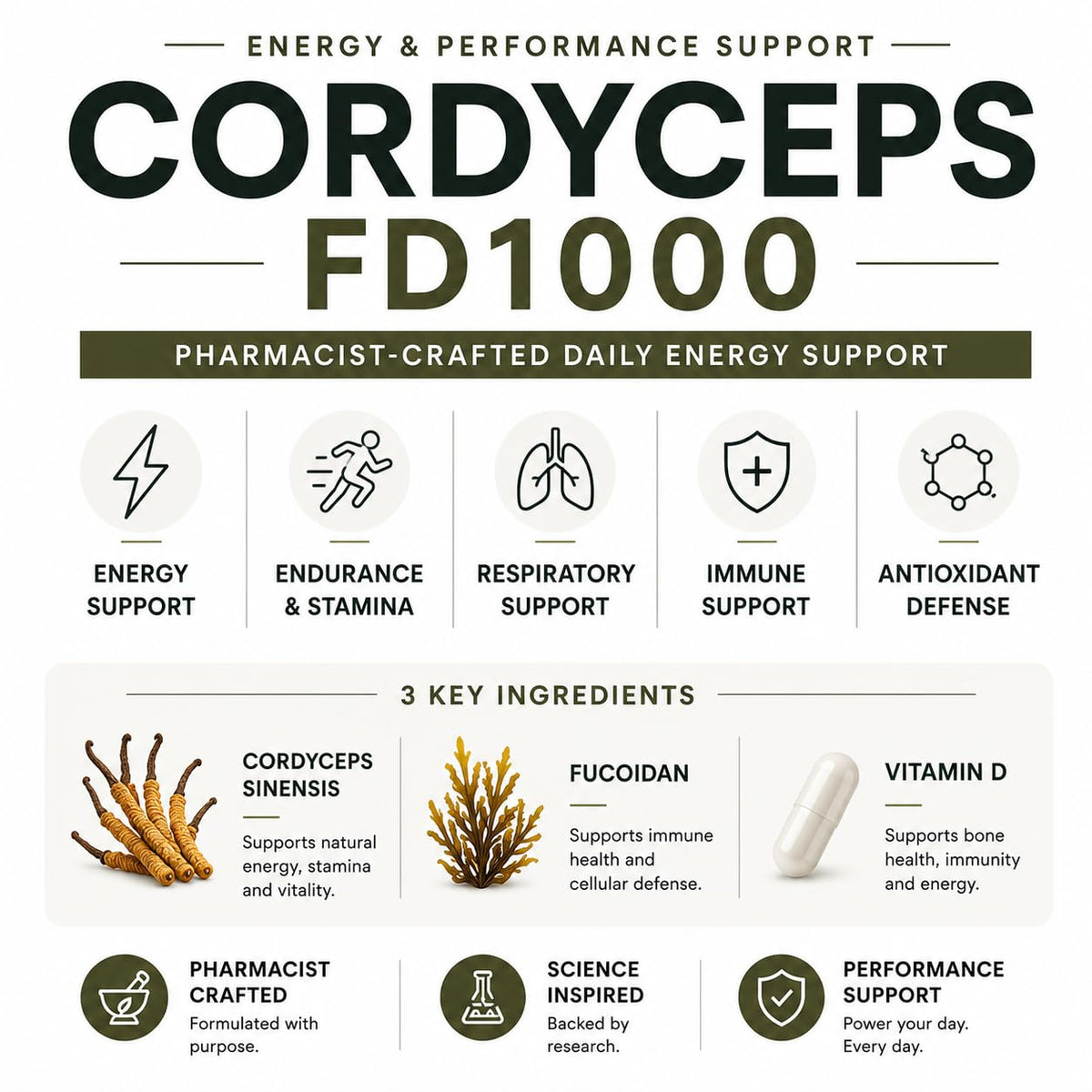 L & L Supplement Cordyceps FD1000 with Fucoidan & Vitamin D - 60 Capsules - image 5