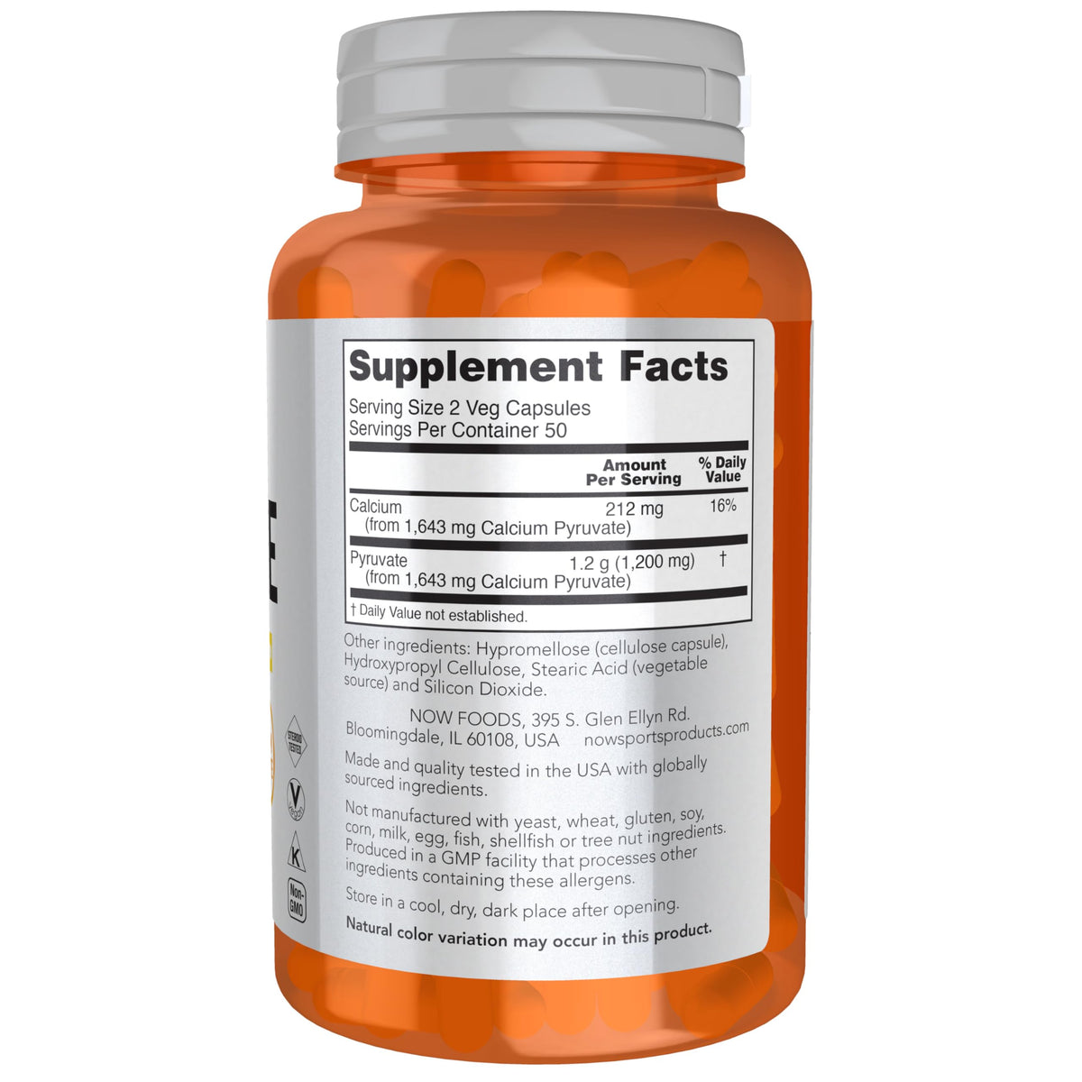 NOW Sports Pyruvate 600 mg Energy Production - 100 Vegetarian Capsules - image 2