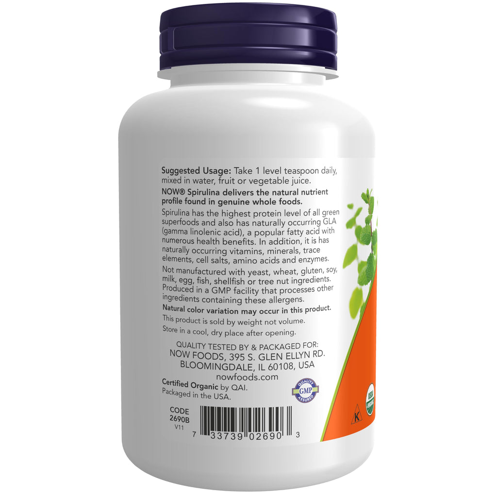 Now Supplements, Certified Organic, Spirulina Powder, Rich