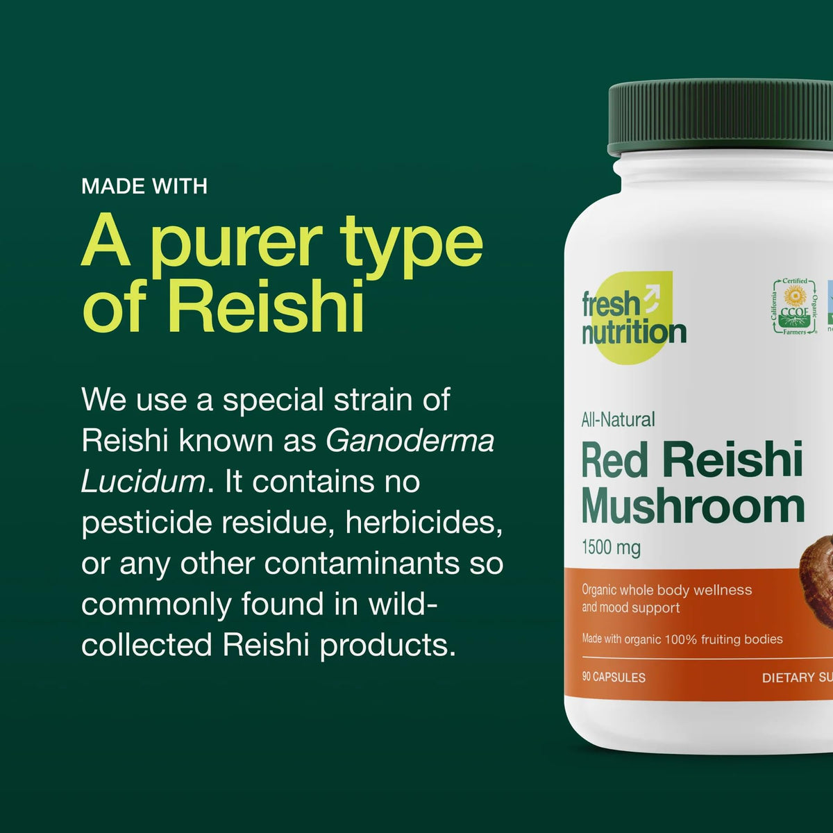 Fresh Nutrition Organic Reishi Mushroom Capsules 1500mg - 90 Capsules - image 3