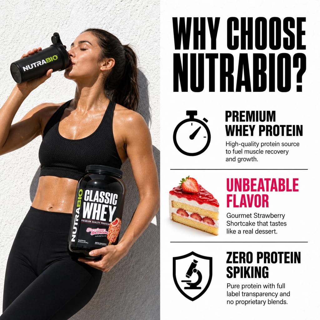 NutraBio Classic Whey Protein Powder Supplement - 25g of Protein Per